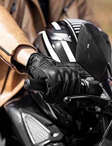 Вметнете нараквици за мотоцикли за мажи Премиум оригинална перфорирана кожа со дишење на ракавици за возење мотор со тврда копачка