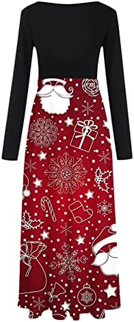 Tifzhadiao жени Божиќни макси фустани Божиќ печатени високи половини долги фустани долги ракави империја половината на половината со целосна должина макси фустан