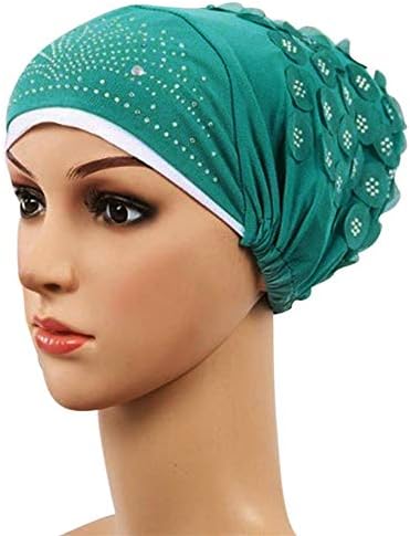 Турбан капа бисер со мониста хемо капа, женски глава шамија завиткана хиџиб капаче што ја покрива муслиманската истегнување