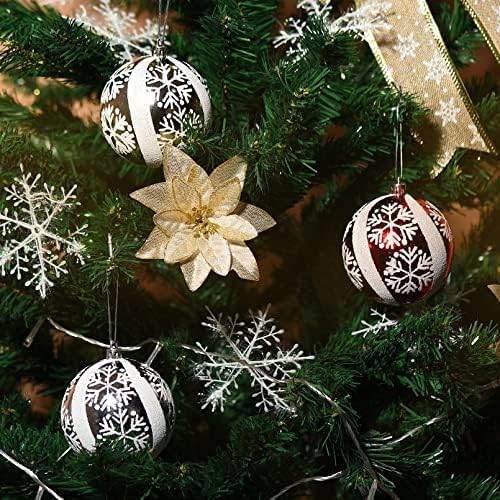Деека 80мм/3.15 6 парчиња сјајни божиќни украси на топки поставени за Божиќни украси Божиќни дрвја злато сребрени божиќни украси разнишани висечки украси -Ред и злато