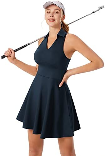 Jackек Смит женски голф фустан без ракави тениски фустан со вградени џебови за градници и шорцеви за тренингот за атлетски вежби