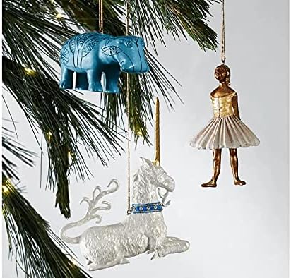 Еднорог Божиќни украси за девојчиња, подароци со еднорог, висечки украси за новогодишна елка, бела и златна обоена смола фигура 5 1/3 '' висока