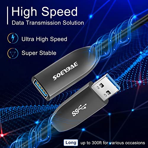 SOYBAE USB 3.0 Продолжен Кабел 15ft/5m, USB 3.0 Оптички Кабел Со Влакна А-Машки До А-Женски Кабел за Продолжување на Пренос на Податоци со Голема Брзина 5Gbps, Компатибилен со USB 2.0