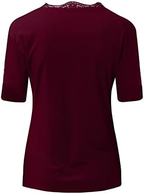 Женска чипка за чипка v врат маица шуле од врвовите на кратки ракави лето лабава вклопена цврста боја блузи пуловер