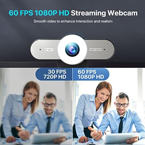 1080p Веб Камера Со Микрофон-60FPS Стриминг Камера w/2 Микрофони за намалување На Бучавата, 90°FOV USB Компјутерска Камера СО