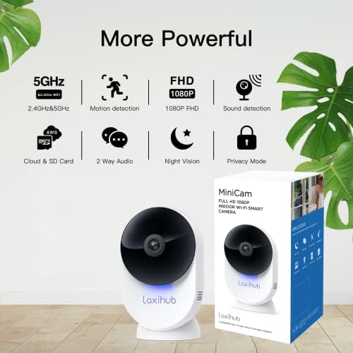 LaxiHub 5GHz WiFi Security Camera Indoor Baby Monitor Cam Cam White Home Pet/Dog/Cat Camera со апликација, двојни ленти од 5GHz/2.4GHz,