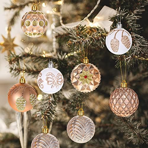 Божиќни сјајни шампањски украси за топка за Божиќни дрвја, 2,36 инчи, топки за новогодишни украси, шампањ Бохо, виси украси