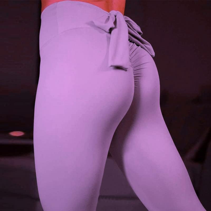 Женски колк кревање еластични панталони лак-јазол за контрола на стомакот, панталони со јога со високи половини, цврсти хеланки,