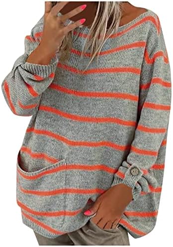 Womenенски џемпер, џемпер од екипаж паѓа џемпери за 2022 година кашмир џемпер женски случајни долги ракави во боја на контраст