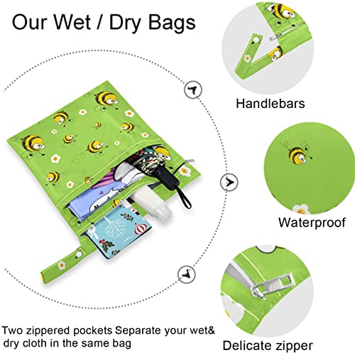висесани Смешни Пчелни Зелени 2 парчиња Торби За Менување Пелени Влажни Кеси Со Џебови Со Патент Перење Пространа Платнена Пелена