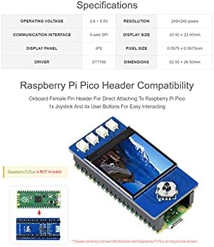 Waveshare 1.3 инчен Rgb Lcd Дисплеј Модул За Малина Pi Pico, 240 € 240 Резолуција IPS Екран 65K RGB БОЈА СПИ Интерфејс ST7735S