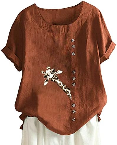 Женска модна обична лабава блуза Основни летни удобни врвови печатени околу маички со кратки ракави со кратки ракави на вратот