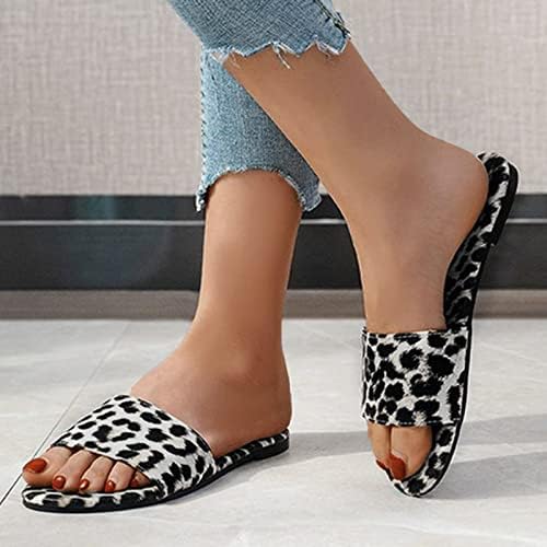 Женски папучи летни обични сандали за жени за жени дами модни цврсти леопард печати рамни влечки сандали обични чевли женски