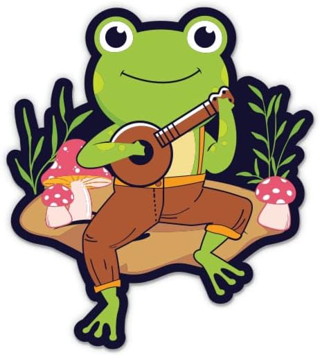 Симпатична жаба што игра налепница за бањо - налепница за лаптоп 3 - водоотпорен винил за автомобил, телефон, шише со вода -