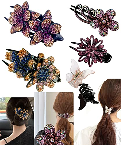 6 Парчиња Двојно Цвеќе Штипка За Коса Од Кристал Елегантни Додатоци За коса Накит За Коса За Возрасни За Жени Кристално Густа