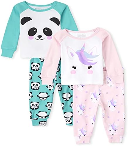 Детско место бебешки дете девојки Еднорог Панда Снуг се вклопуваат во памучни пижами 2-пакувања