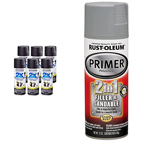 Rust-Oleum 249127-6pk сликарски допир 2x ултра покритие боја спреј, 12 мл, рамна црна боја, 6 пакувања и 260510 автомобилски