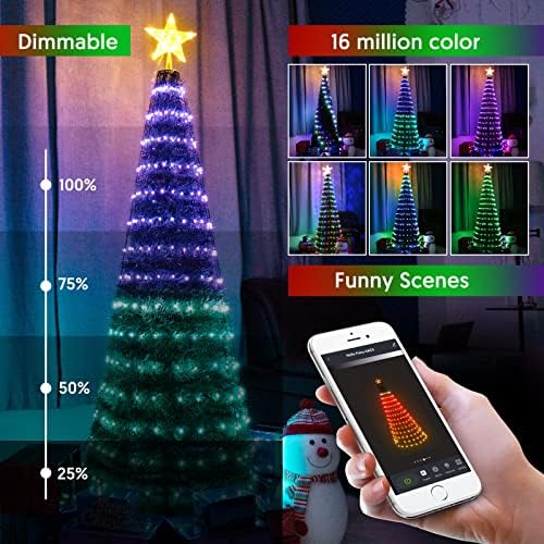 Надворешна елка со светла, 6ft DIY склопување на новогодишна елка со апликација и далечински управувач 314 LED синхронизација