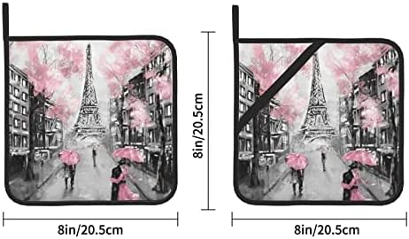 Париска улична кула розова цветни 2 пакувања држачи за тенџере за кујнски држачи за отпорни на топлина поставуваат држачи за