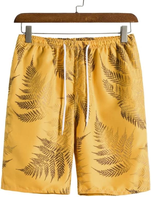 Зизмх Хавајска колекција во стил на плажа во стил на плажа, панталони со кратки ракави, панталони поставени жолти