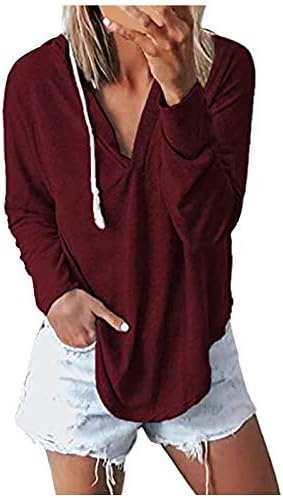 Женски V-врат пулвер долг ракав V-врат со долги ракави џемпер врвови врвни маици пулвер блузи блузи врвови