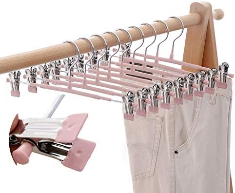 Закачалки за метални панталони од каиксин, закачалки за заштеда на здолништа со тешки простории со 2-прилагодливи клипови, закачалки