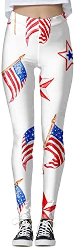 4 -ти јули со високи хеланки на половината за жени со знаме на САД, кои трчаат со јога хеланки Ултра мека четкана еластична