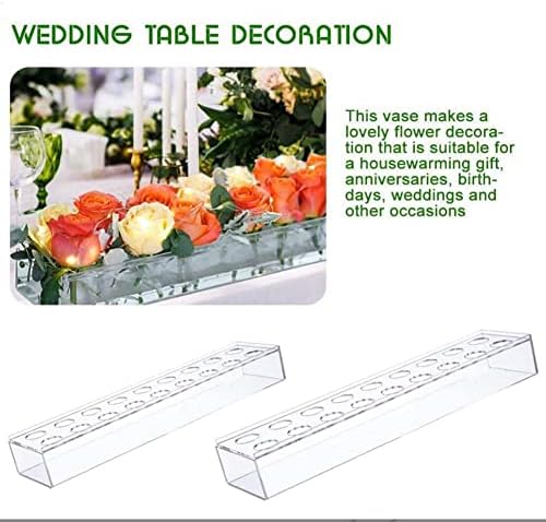 Јасна правоаголна акрилна цветна вазна - 16 дупки, цветна кутија за правоаголник за свадбени центри за табели, модерна трпезариска