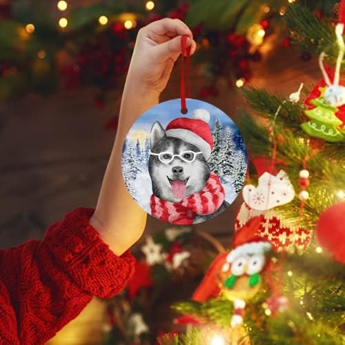 Куче Божиќ украс Сибирска хаски новогодишна елка што виси украс Божиќ керамички украси Божиќни кучиња украси за украси на новогодишни