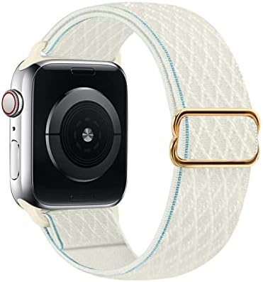 Компатибилен со Apple Watch Band 42mm 44mm 45mm, Strighty Nylon Solop Loop Band за iWatch Series 7 6 5 4 3 2 1 SE, прилагодлив плетенка спортска еластика жени мажи за замена за замена на лента бела