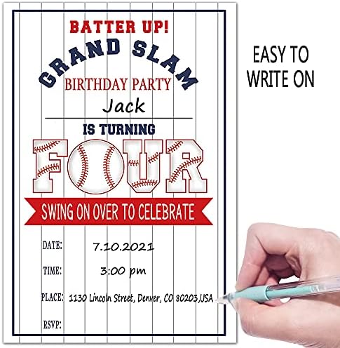 Покани за 4-та роденденска забава на Укебобо со коверти-покани за бејзбол забава, украси за бејзбол забави-20 карти со пликови