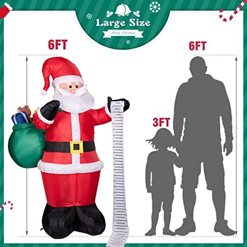 Decorlife Blow Up Santa, 6ft Дедо Мраз, Восфаплива торба за носење со вградени LED светла, Божиќни надувувања Дедо Мраз Градина