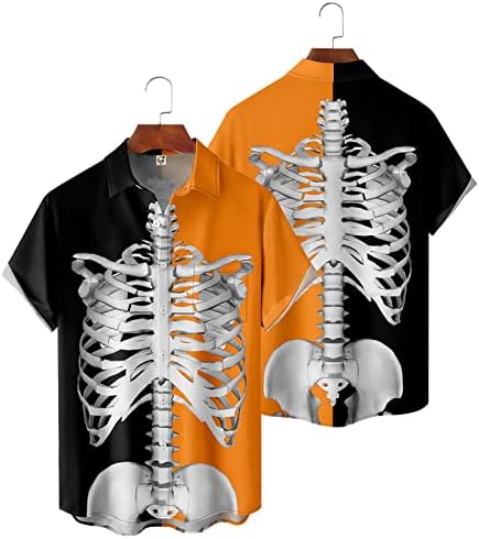Летни кошули за мажи череп кратки графички черепи од тиква графички модни боречки кошули со џеб01