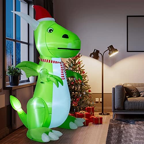 Курала Божиќна надувување на зелена диносаурус, 8 метри висока Божиќна декорација на дворот, вградени LED светла