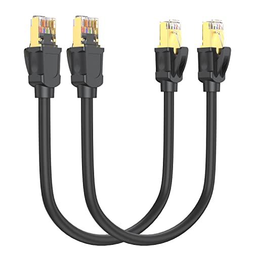 Ukyee CAT8 Ethernet Cable 1FT 2-Pack, голема брзина CAT 8 Интернет-мрежен кабел Краток кабел 40Gbps 2000MHz за лепенка, домашна