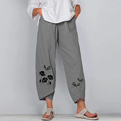 Lutmanенски летни панталони Гуфесф жени, женски летни исечени памучни постелнини Каприс панталони, буги хареми панталони со