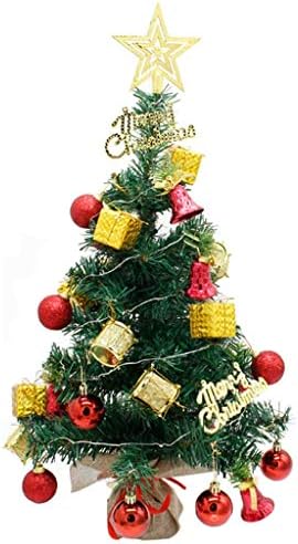Tableујорк Таблета елка, вештачко мини борово дрво со LED жица светла и украси, минијатурни Божиќни дрвја зимски DIY занаети