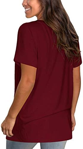 Ikevan жени плус големина v вратот за завиткување на кратки ракави Туника Врв обичен џеб лабав вклопувачки кошули со блузи