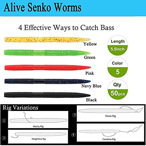 129 парчиња риболов бас мами комплет 5.5 '' Wacky Senko Worms Soft Wacky Rig Plastic Stick Maits