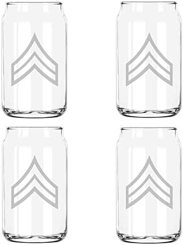 Млечна Кригла Дизајни Армија Каплар Е-4 Ранг Гравирани 5 Унца Пиво Може Да Дегустација Стакло Пакет од 4