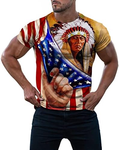 Ден на независност на ХДДК Менс патриотски маици, Ретро во САД знаме Индиски племенски маички врвови летни тренинзи тенок вклопувачки