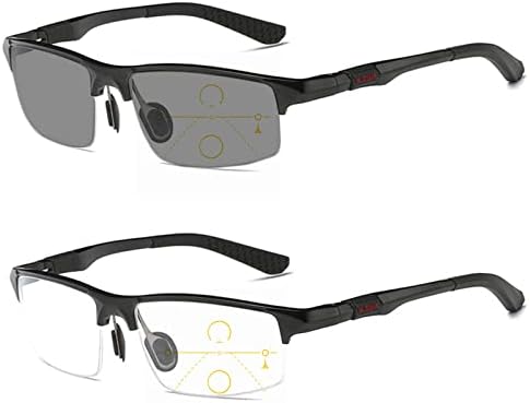 Мажи Фотохромни Очила За Читање Прогресивни Мултифокусни Компјутерски Очила За Читање Алуминиум магнезиум Полу-Рамка Стил