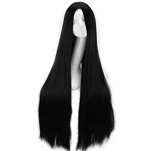 Маргиела Специјална цена, модерна женска перика, права коса, вештачка чипка перика, 70 см/28 Инчи, црна