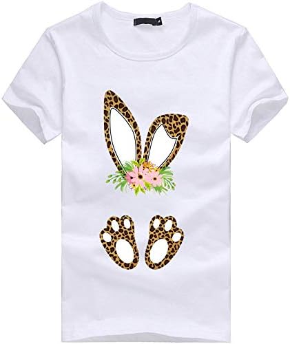Lcepcyенски симпатичен леопард зајаче печати велигденска маица лабава лесна празнична празнична кошули со кружен врат за кратки
