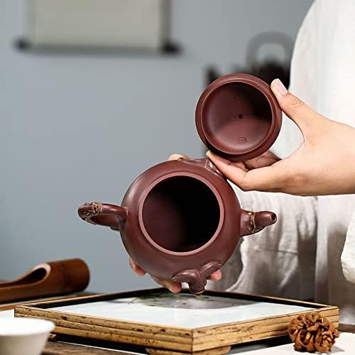 Qianshang чајник, чајник-чајник, рачно изработен кунг фу чајник, црна виолетова глина со три нозе со три нозе со три нозе