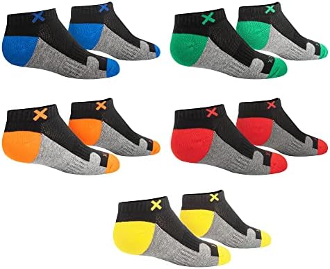 Чорапи на глупости од атлетски деца, атлетски чорапи за глуждот, ниска удобност 3 блок мулти-боја 5 пакет возраст 7-10