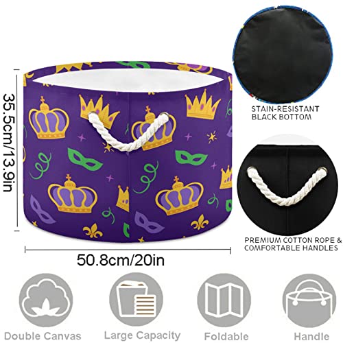 visesunny Mardi Gras Crown Carnival Mask Ribbon Fleur-de-lis Sparkles Laundry Baskets Fabric Storage Bin Storage Box Collapsible