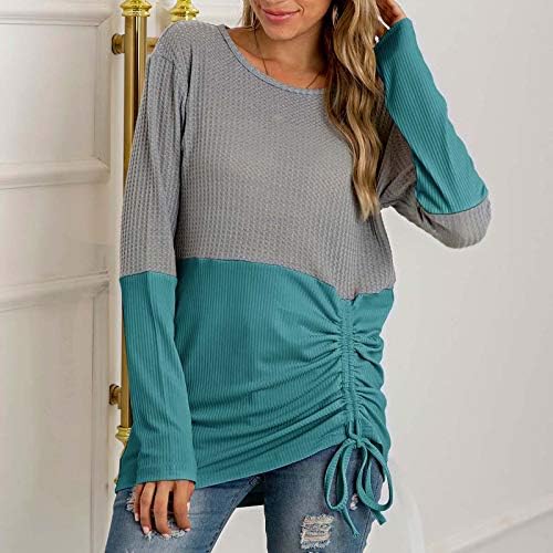Џемпери за жени со плетено плетено пуловер џемпер со долги ракави блок во боја Туника на врвови на прицврстувачкиот скокач на