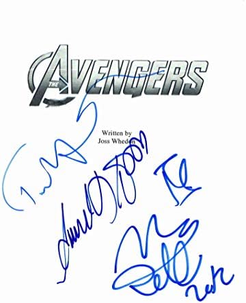 Роберт Дауни rуниор, Самуел Л acksексон, Том Хидлстон, Марк Руфало, потпишан Autograph - Сценариото на Avengers Full Movie -