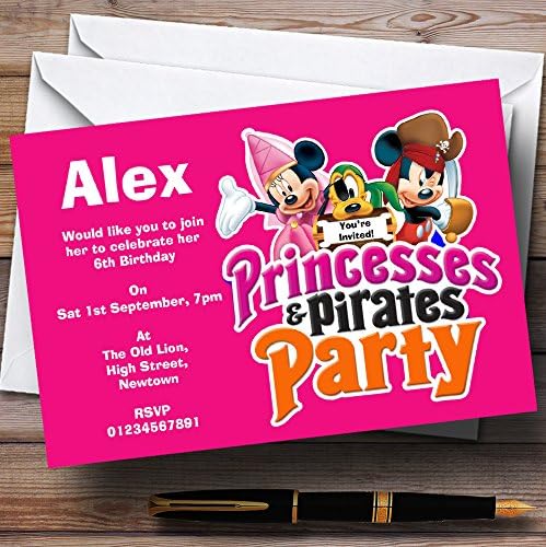 Розова пиратска И Принцеза Тема На девојката Персонализирани Покани За Роденденска Забава